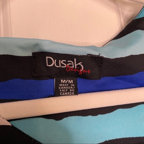Dusak Designs Blue & Black Striped Career Dress Size Medium Made in Canada - Picture 4 of 5